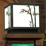 Modern Square Solar Pillar Light Waterproof Outdoor Post Lamp with Bamboo Design Acrylic Shade