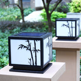 Modern Square Solar Pillar Light Waterproof Outdoor Post Lamp with Bamboo Design Acrylic Shade