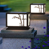 Modern Square Solar Pillar Light Waterproof Outdoor Post Lamp with Bamboo Design Acrylic Shade