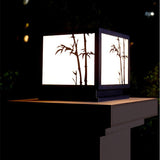 Modern Square Solar Pillar Light Waterproof Outdoor Post Lamp with Bamboo Design Acrylic Shade