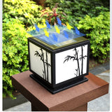 Modern Square Solar Pillar Light Waterproof Outdoor Post Lamp with Bamboo Design Acrylic Shade