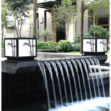 Modern Square Solar Pillar Light Waterproof Outdoor Post Lamp with Bamboo Design Acrylic Shade