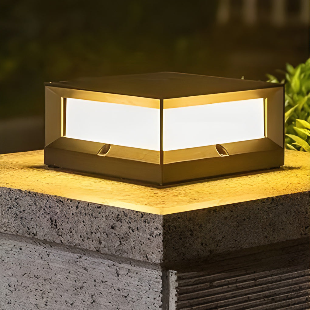 Modern Square Waterproof Outdoor Post Lights Black Aluminum Solar and Hardwired Fence Column Lighting