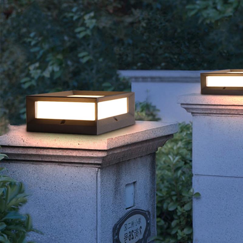 Modern Square Waterproof Outdoor Post Lights Black Aluminum Solar and Hardwired Fence Column Lighting