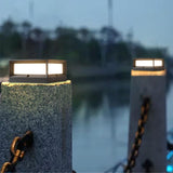 Modern Square Waterproof Outdoor Post Lights Black Aluminum Solar and Hardwired Fence Column Lighting