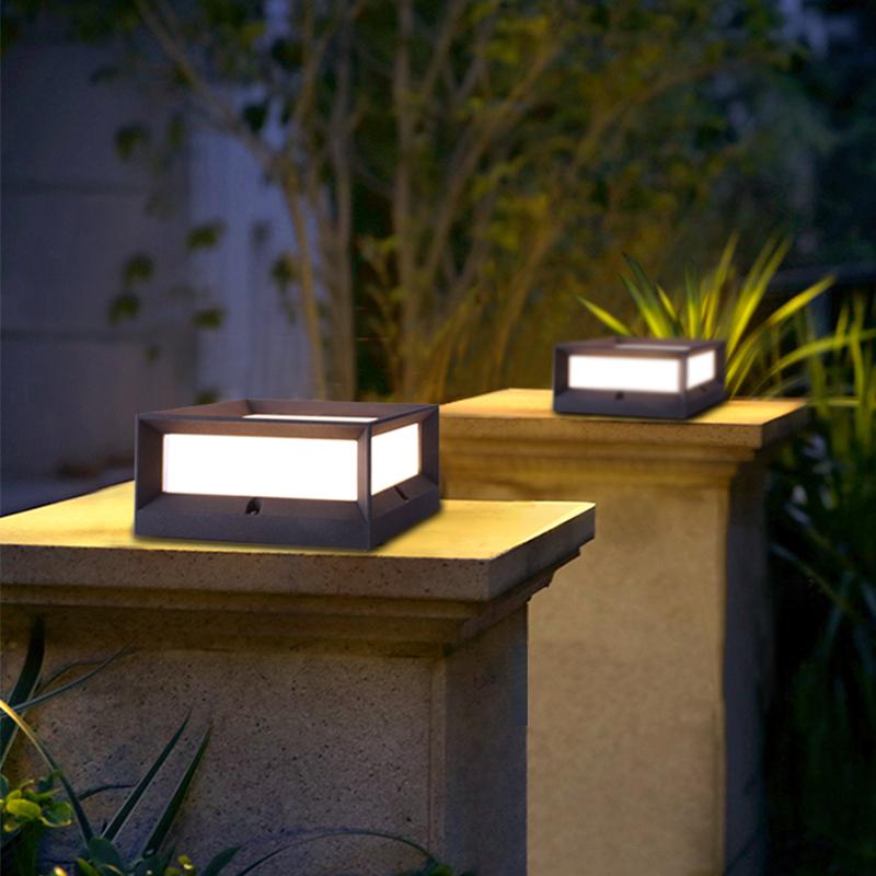 Modern Square Waterproof Outdoor Post Lights Black Aluminum Solar and Hardwired Fence Column Lighting