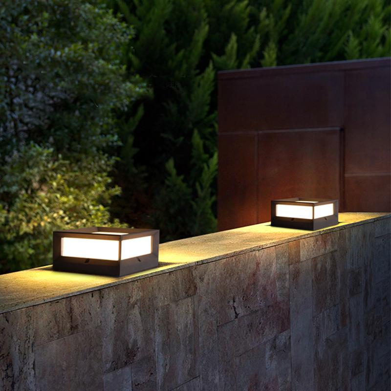 Modern Square Waterproof Outdoor Post Lights Black Aluminum Solar and Hardwired Fence Column Lighting