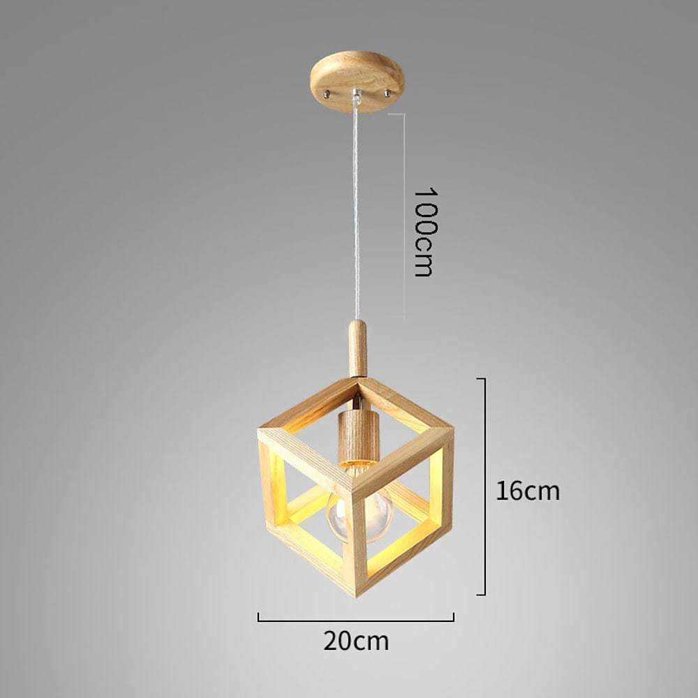 Modern Square Wood Pendant Light Geometric Wooden Island Hanging Ceiling Lamp for Dining Room