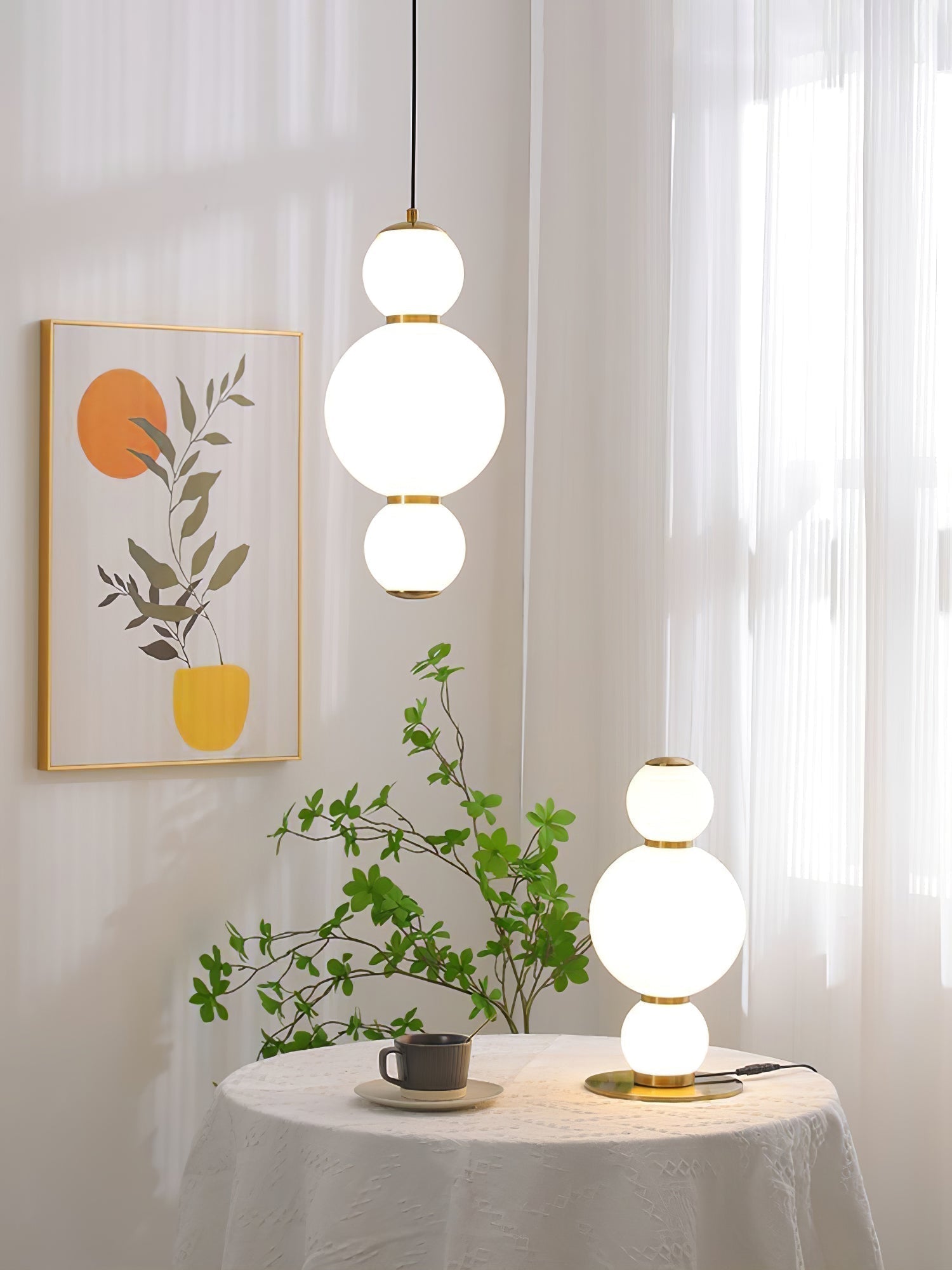 Modern Stacked Double Globe Glass Pendant Light with Gold Finish and Integrated LED
