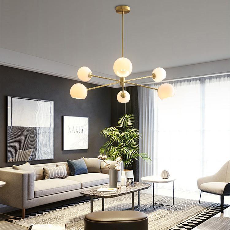 Modern Staggered Glass Orb Chandelier 6 Light Globe Candelabrum Ceiling Light