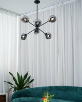 Modern Staggered Glass Orb Chandelier 6 Light Globe Candelabrum Ceiling Light