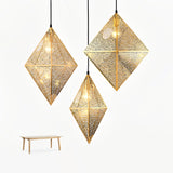 Modern Stainless Steel Geometric Polyhedral Pendant Light Hollow Art Deco Chandelier for Living Room