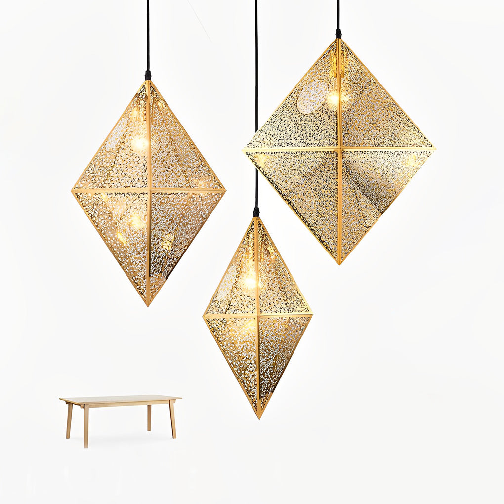 Modern Stainless Steel Geometric Polyhedral Pendant Light Hollow Art Deco Chandelier for Living Room