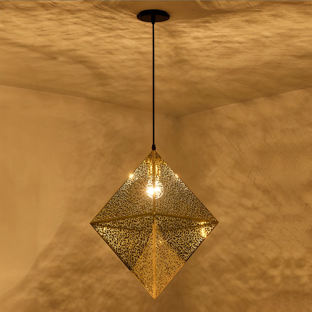 Modern Stainless Steel Geometric Polyhedral Pendant Light Hollow Art Deco Chandelier for Living Room