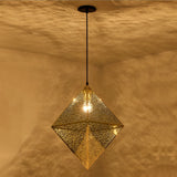 Modern Stainless Steel Geometric Polyhedral Pendant Light Hollow Art Deco Chandelier for Living Room