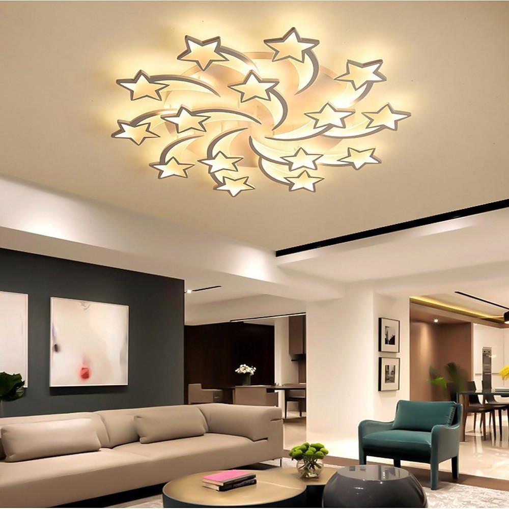 Modern Star Shaped LED Flush Mount Ceiling Light White Finish Dimmable Lighting for Bedroom and Living Room