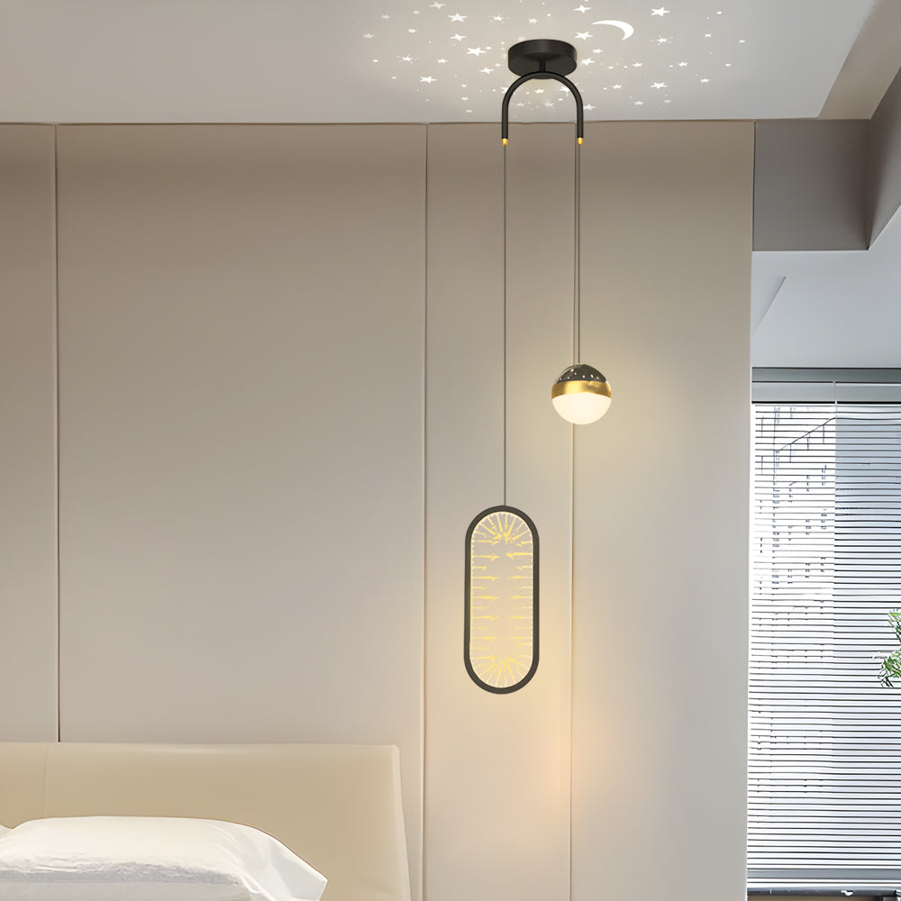 Modern Starry Projection LED Pendant Light Nordic 3 Step Dimming Hanging Ceiling Lamp for Bedroom Bar