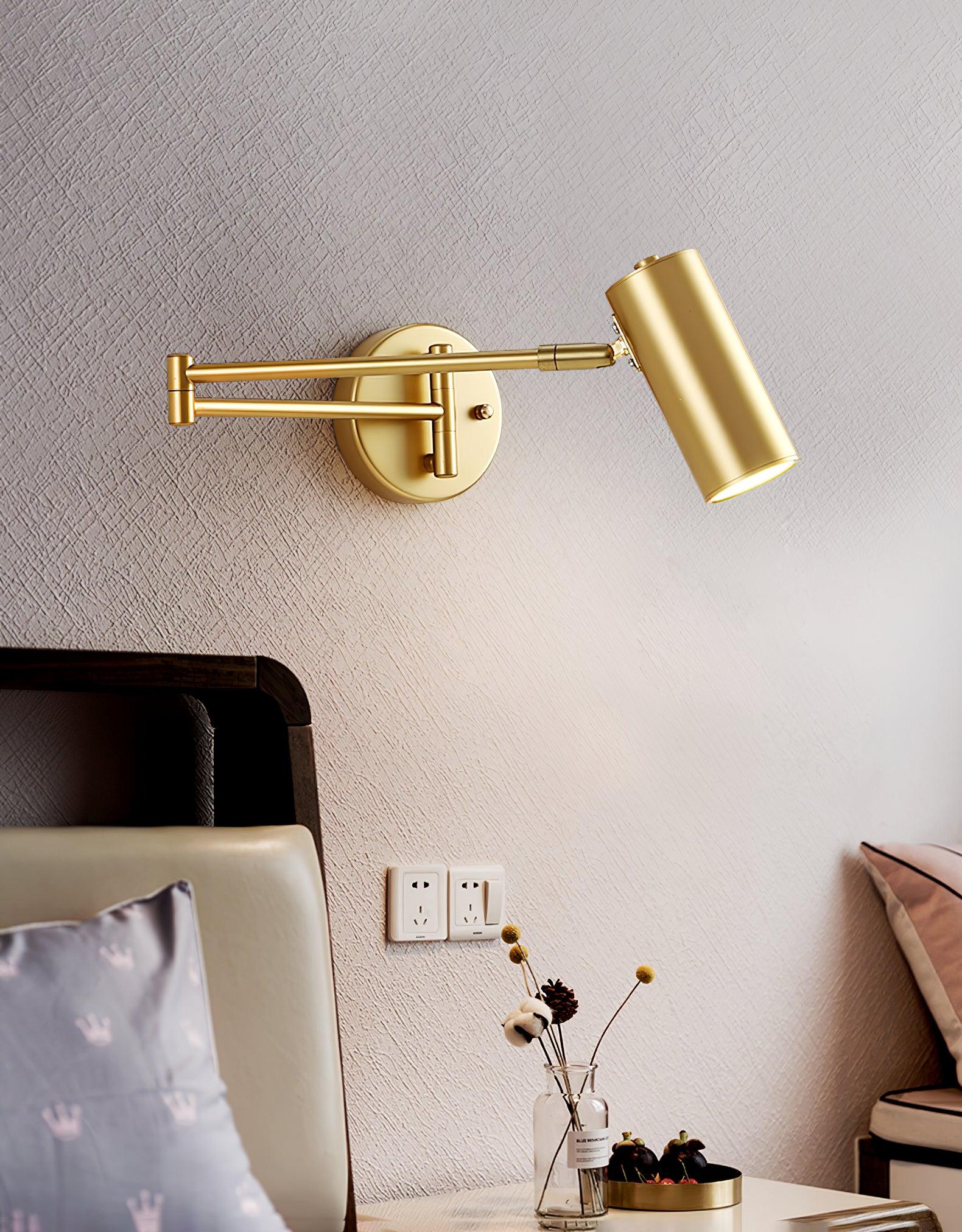 Modern Swing Arm LED Wall Sconce Adjustable Bedside Reading Lamp in Black or Gold
