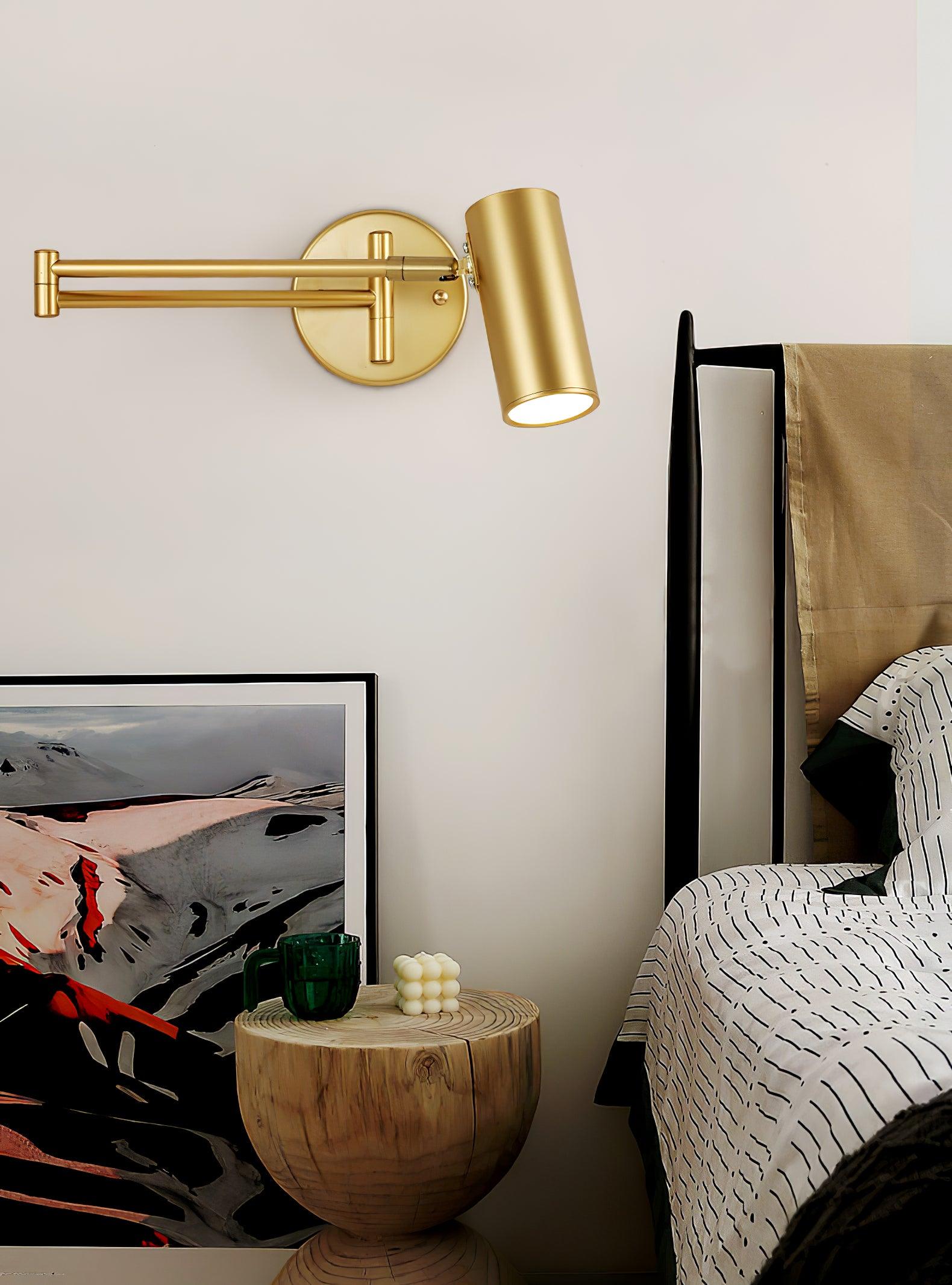 Modern Swing Arm LED Wall Sconce Adjustable Bedside Reading Lamp in Black or Gold