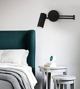 Modern Swing Arm LED Wall Sconce Adjustable Bedside Reading Lamp in Black or Gold