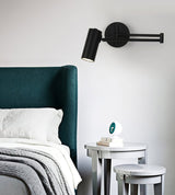Modern Swing Arm LED Wall Sconce Adjustable Bedside Reading Lamp in Black or Gold