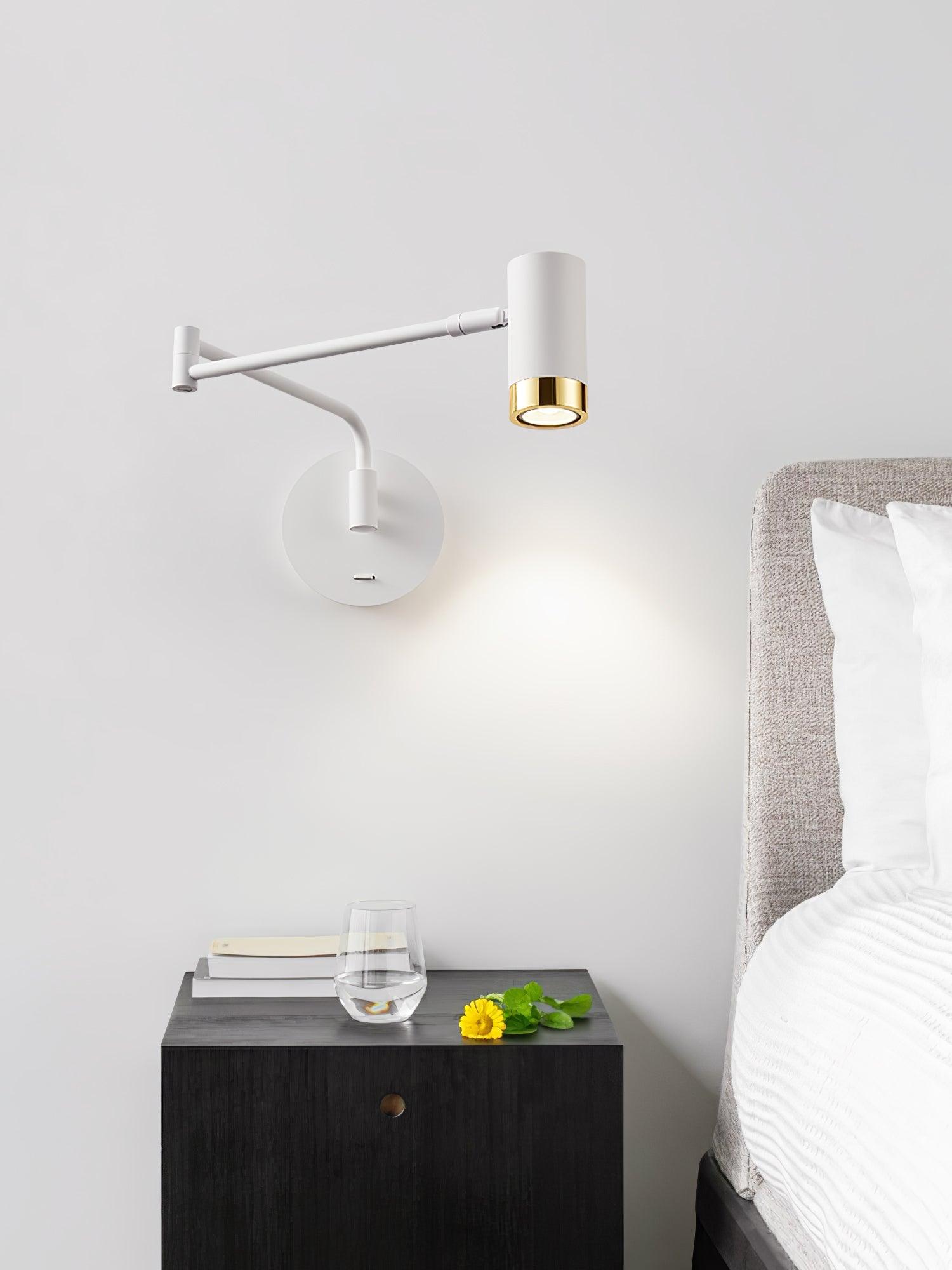 Modern Swing Arm Wall Sconce Adjustable Dual Arm Metal Wall Light Set of Two for Indoor Reading