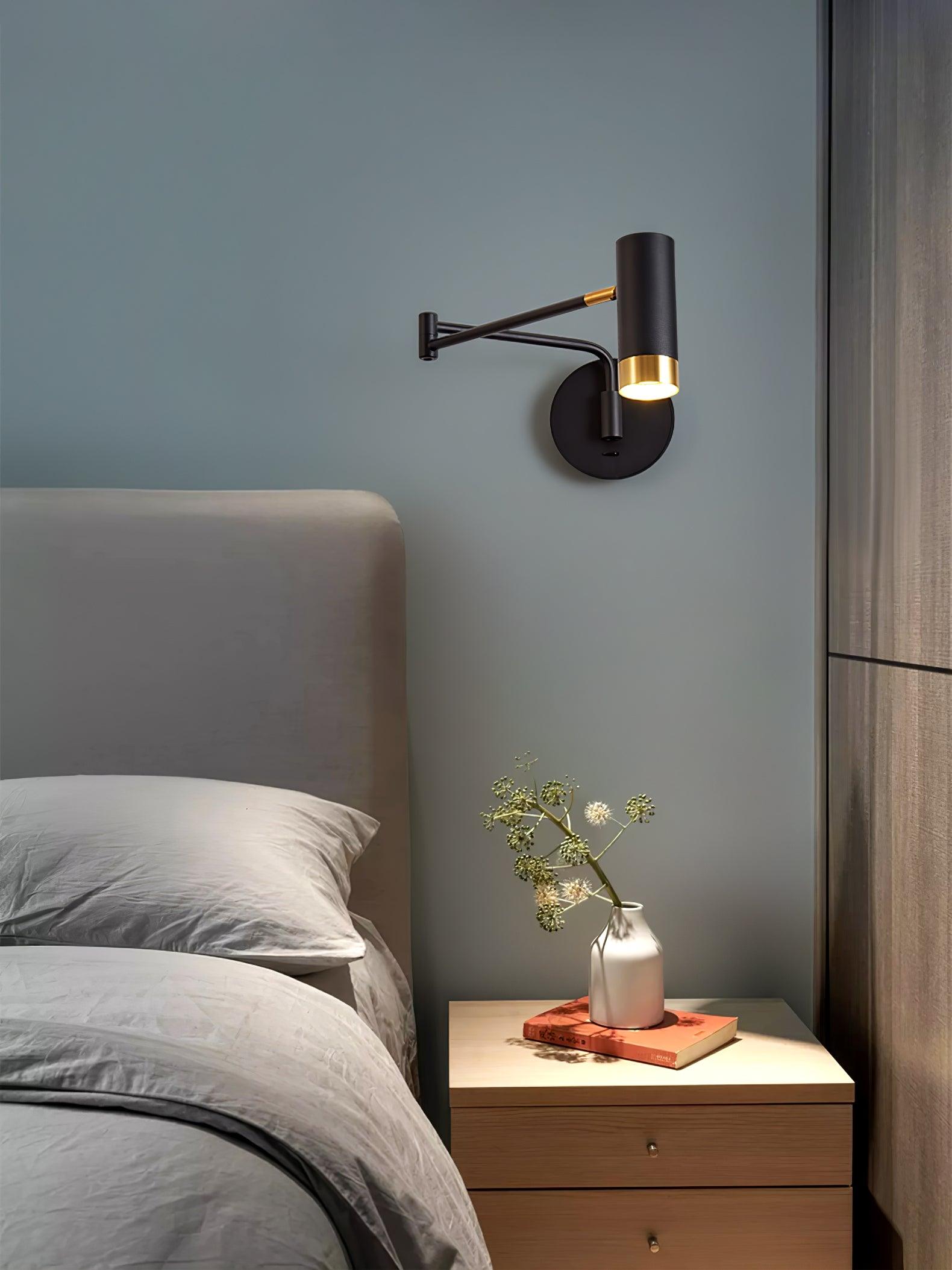 Modern Swing Arm Wall Sconce Adjustable Dual Arm Metal Wall Light Set of Two for Indoor Reading
