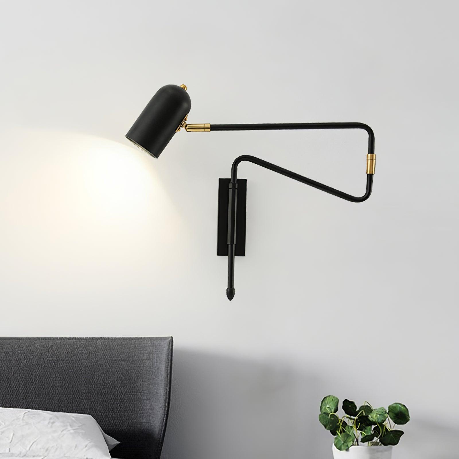 Modern Swing Arm Wall Sconce Reading Light with Adjustable Metal Shade for Bedroom