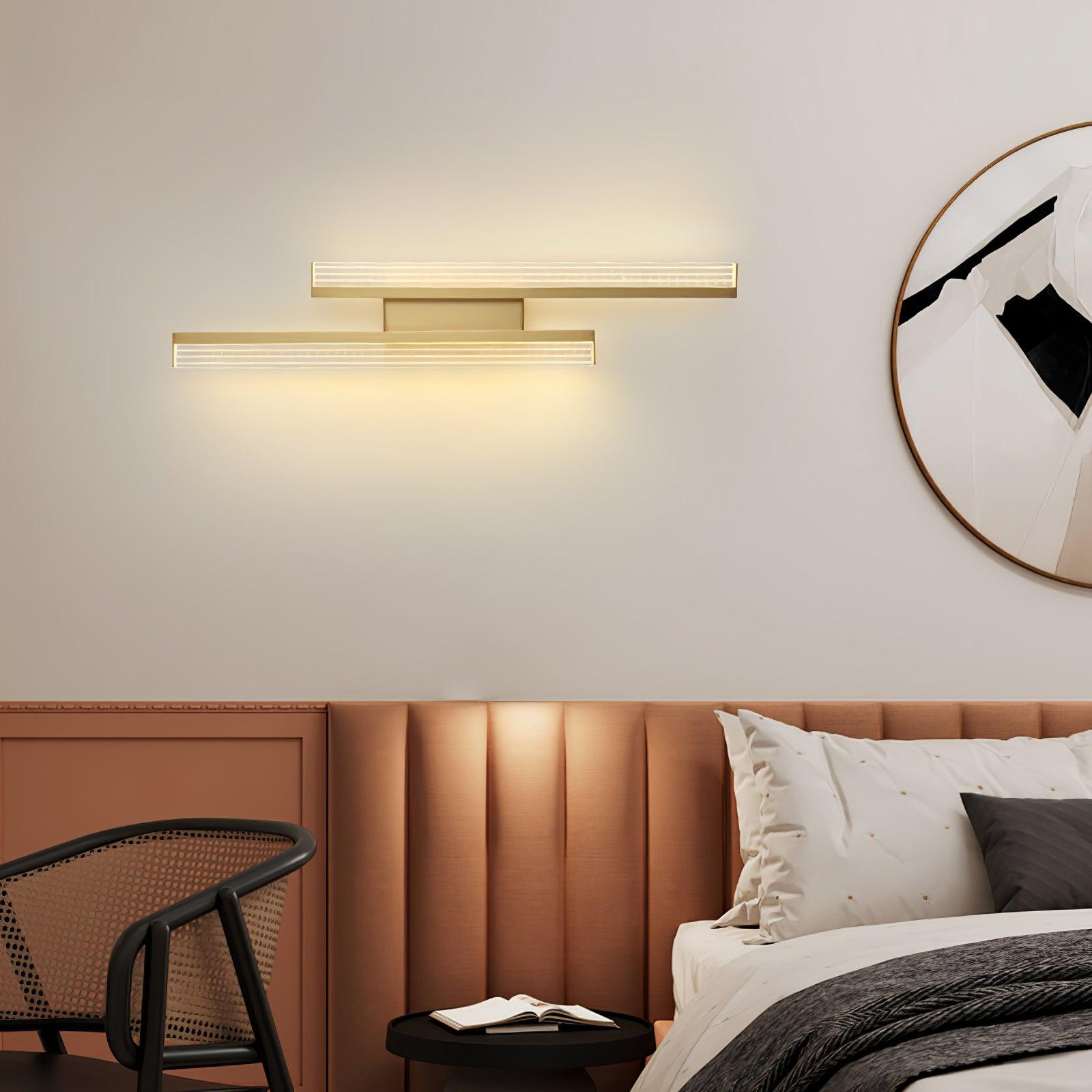 Modern Symmetrical Brass Linear LED Wall Sconce with Clear Acrylic Tubes Set of 2