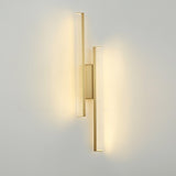 Modern Symmetrical Brass Linear LED Wall Sconce with Clear Acrylic Tubes Set of 2