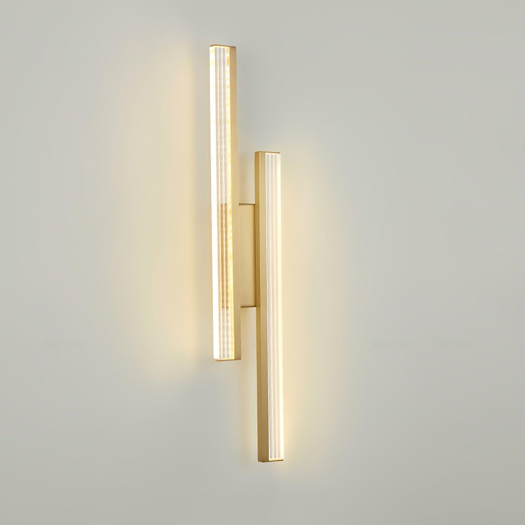 Modern Symmetrical Brass Linear LED Wall Sconce with Clear Acrylic Tubes Set of 2