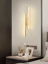 Modern Symmetrical Brass Linear LED Wall Sconce with Clear Acrylic Tubes Set of 2