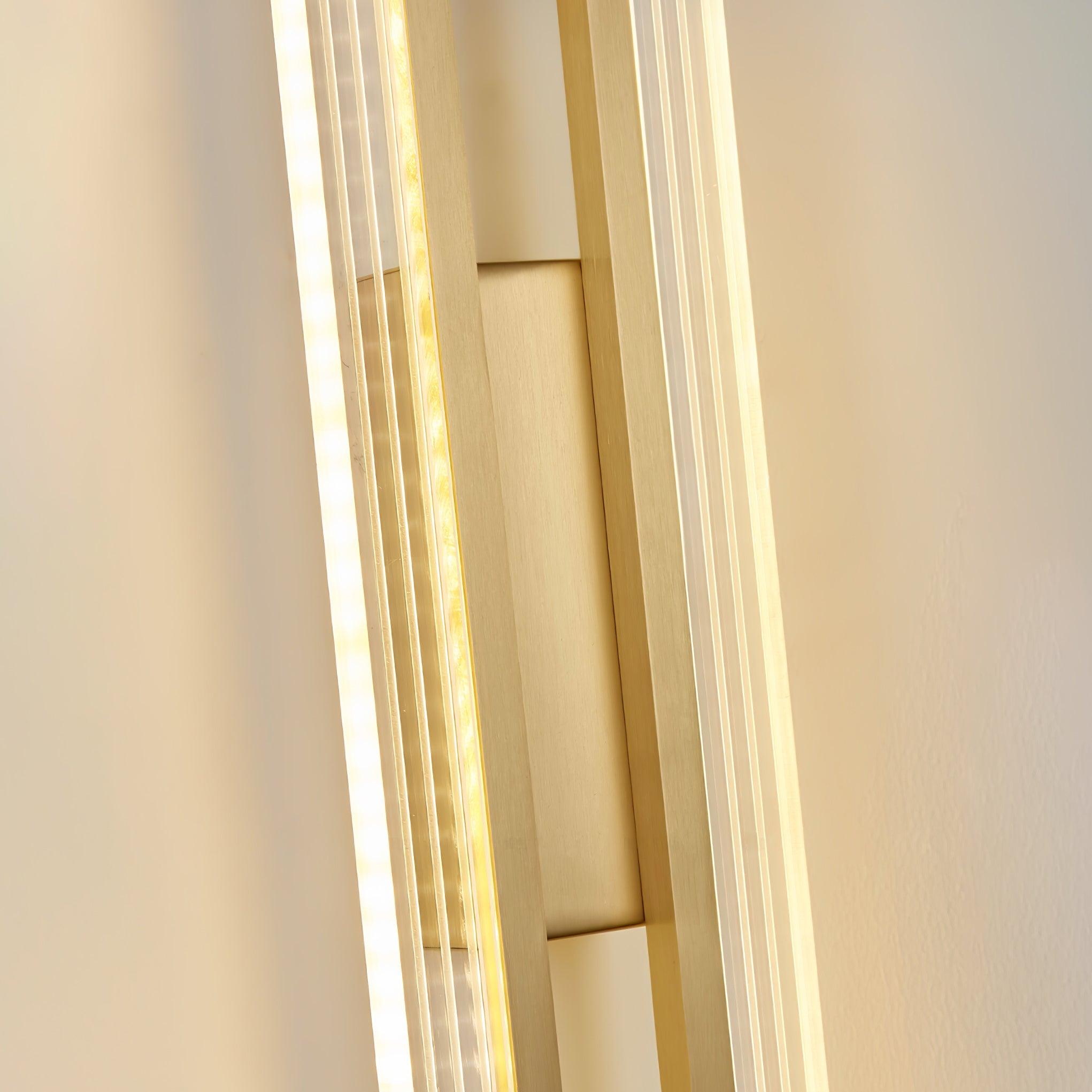 Modern Symmetrical Brass Linear LED Wall Sconce with Clear Acrylic Tubes Set of 2