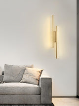Modern Symmetrical Brass Linear LED Wall Sconce with Clear Acrylic Tubes Set of 2
