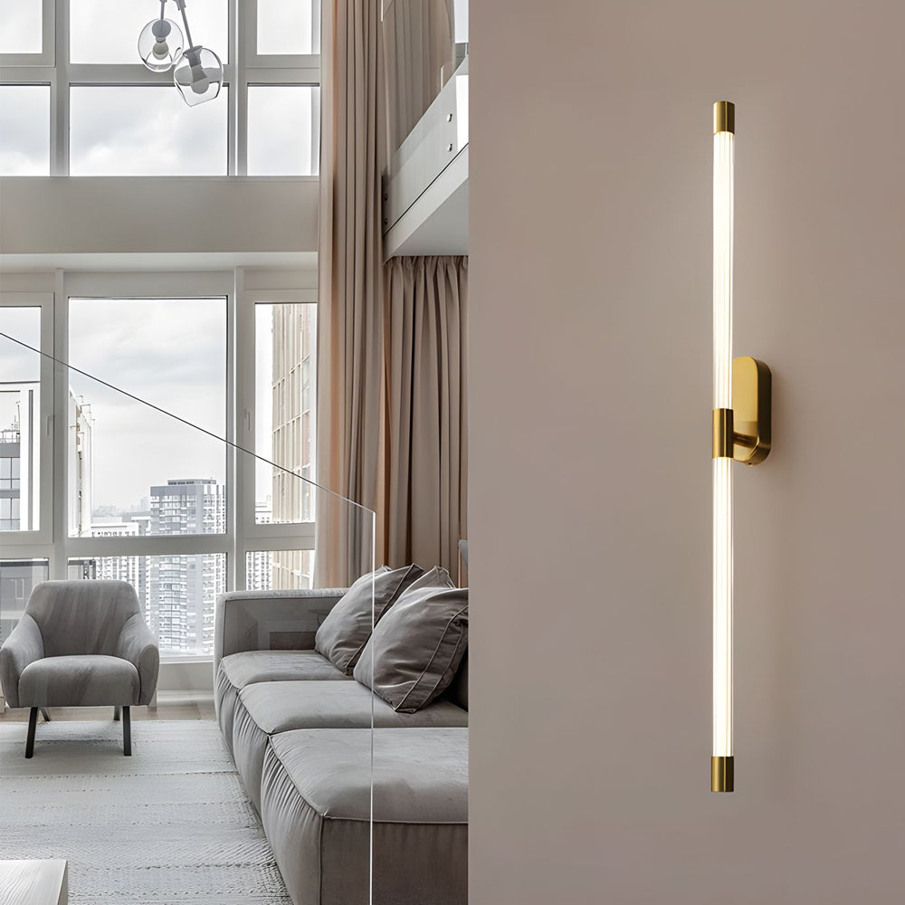 Modern Tall Acrylic Tube LED Wall Sconce with Copper Base for Living Room and Hallway