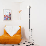 Modern Tall Vertical Stem Wall Lamp with White Glass Globe and Plug In Cord
