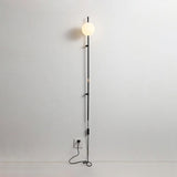 Modern Tall Vertical Stem Wall Lamp with White Glass Globe and Plug In Cord