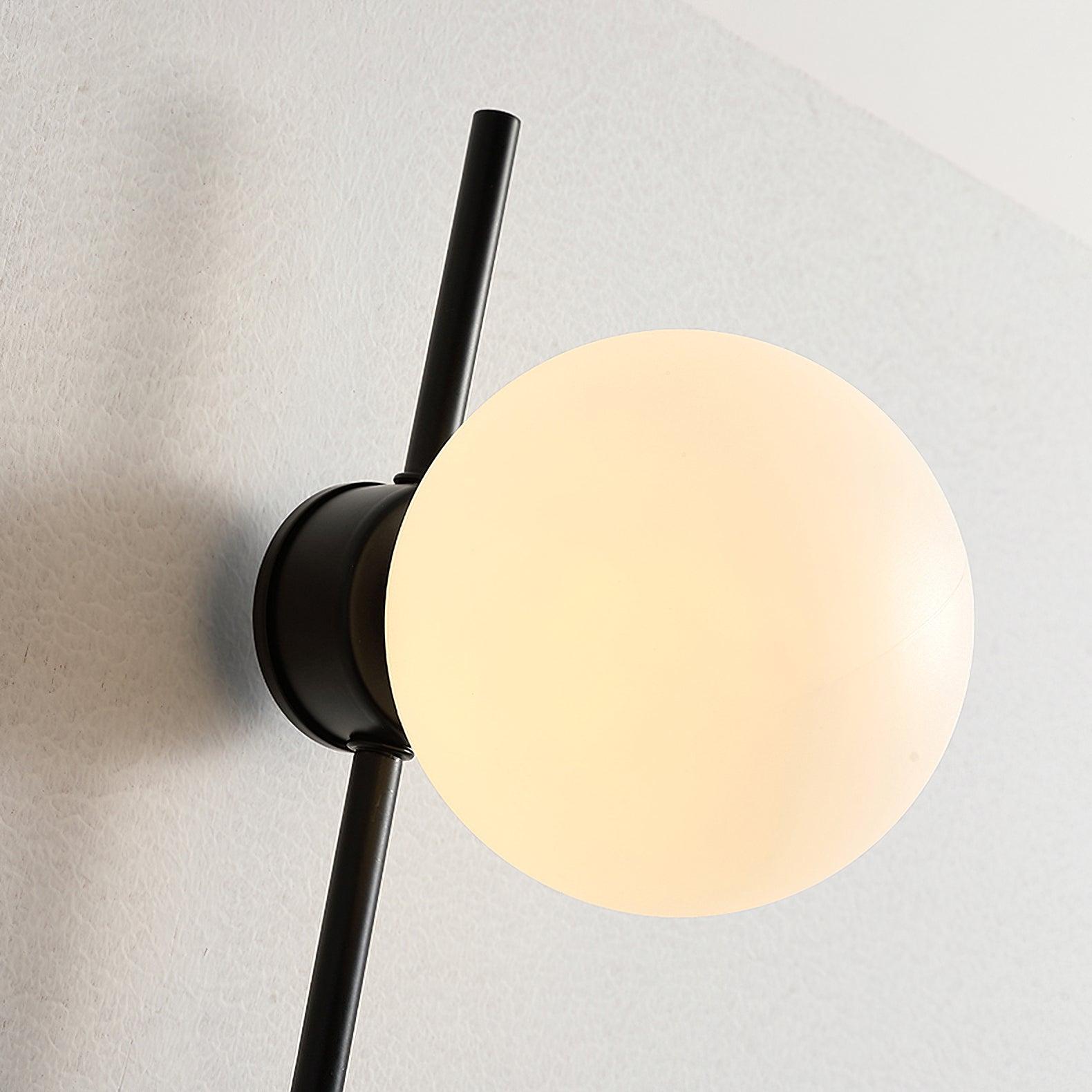 Modern Tall Vertical Stem Wall Lamp with White Glass Globe and Plug In Cord