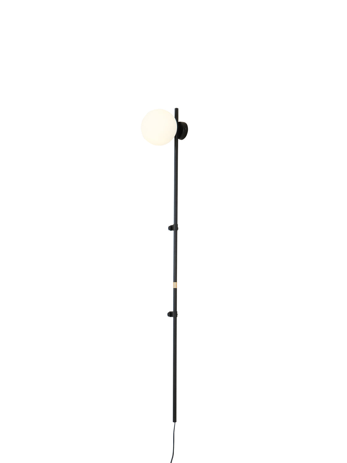 Modern Tall Vertical Stem Wall Lamp with White Glass Globe and Plug In Cord