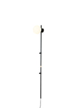Modern Tall Vertical Stem Wall Lamp with White Glass Globe and Plug In Cord