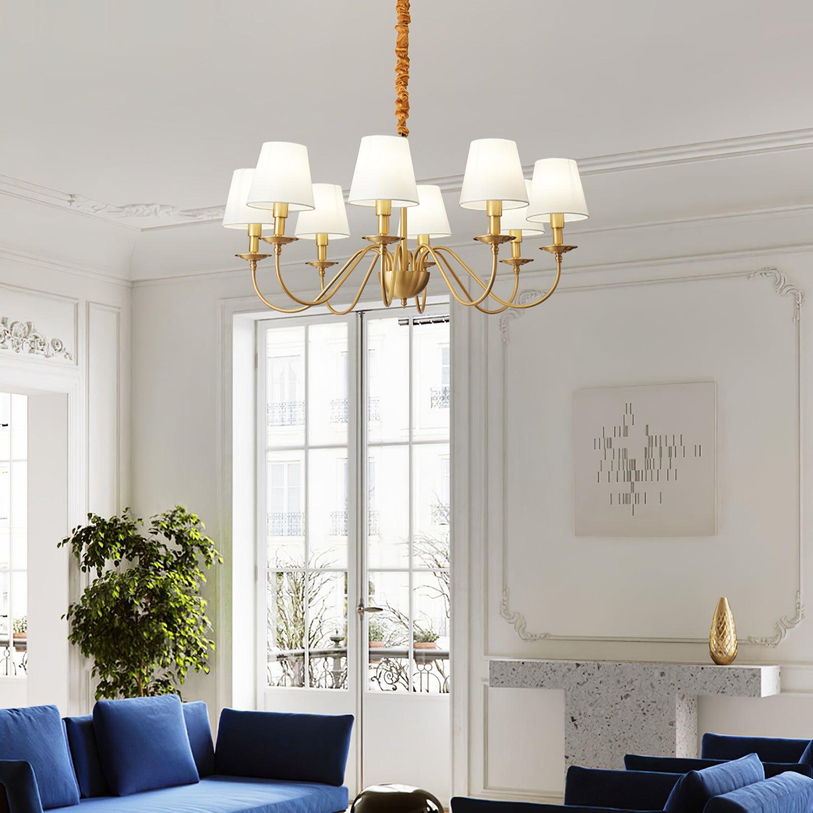 Modern Tapered Fabric Brass Chandelier Minimalist Hanging Ceiling Light for Dining Room