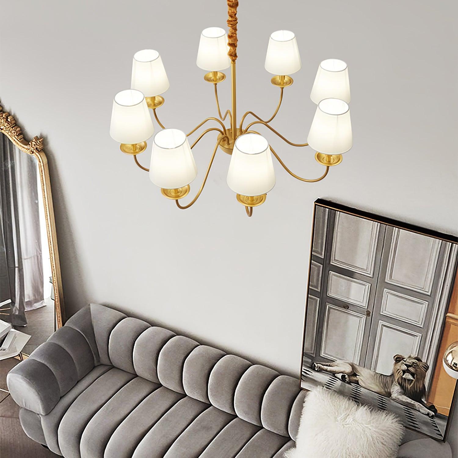 Modern Tapered Fabric Brass Chandelier Minimalist Hanging Ceiling Light for Dining Room