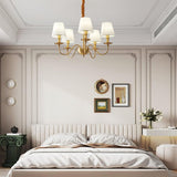 Modern Tapered Fabric Brass Chandelier Minimalist Hanging Ceiling Light for Dining Room