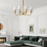 Modern Tapered Fabric Brass Chandelier Minimalist Hanging Ceiling Light for Dining Room