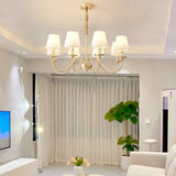 Modern Tapered Fabric Brass Chandelier Minimalist Hanging Ceiling Light for Dining Room
