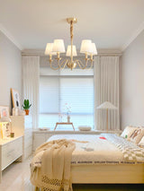 Modern Tapered Fabric Brass Chandelier Minimalist Hanging Ceiling Light for Dining Room