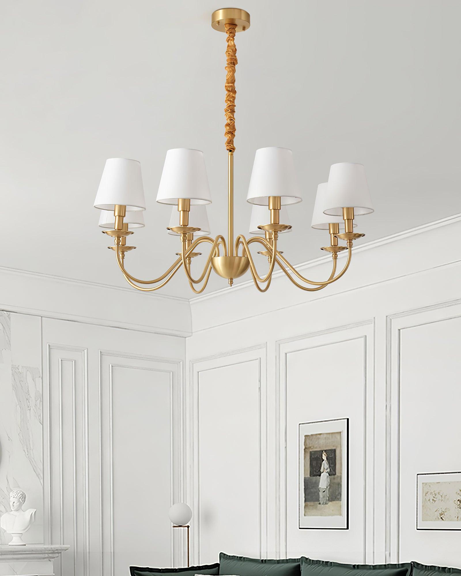 Modern Tapered Fabric Brass Chandelier Minimalist Hanging Ceiling Light for Dining Room