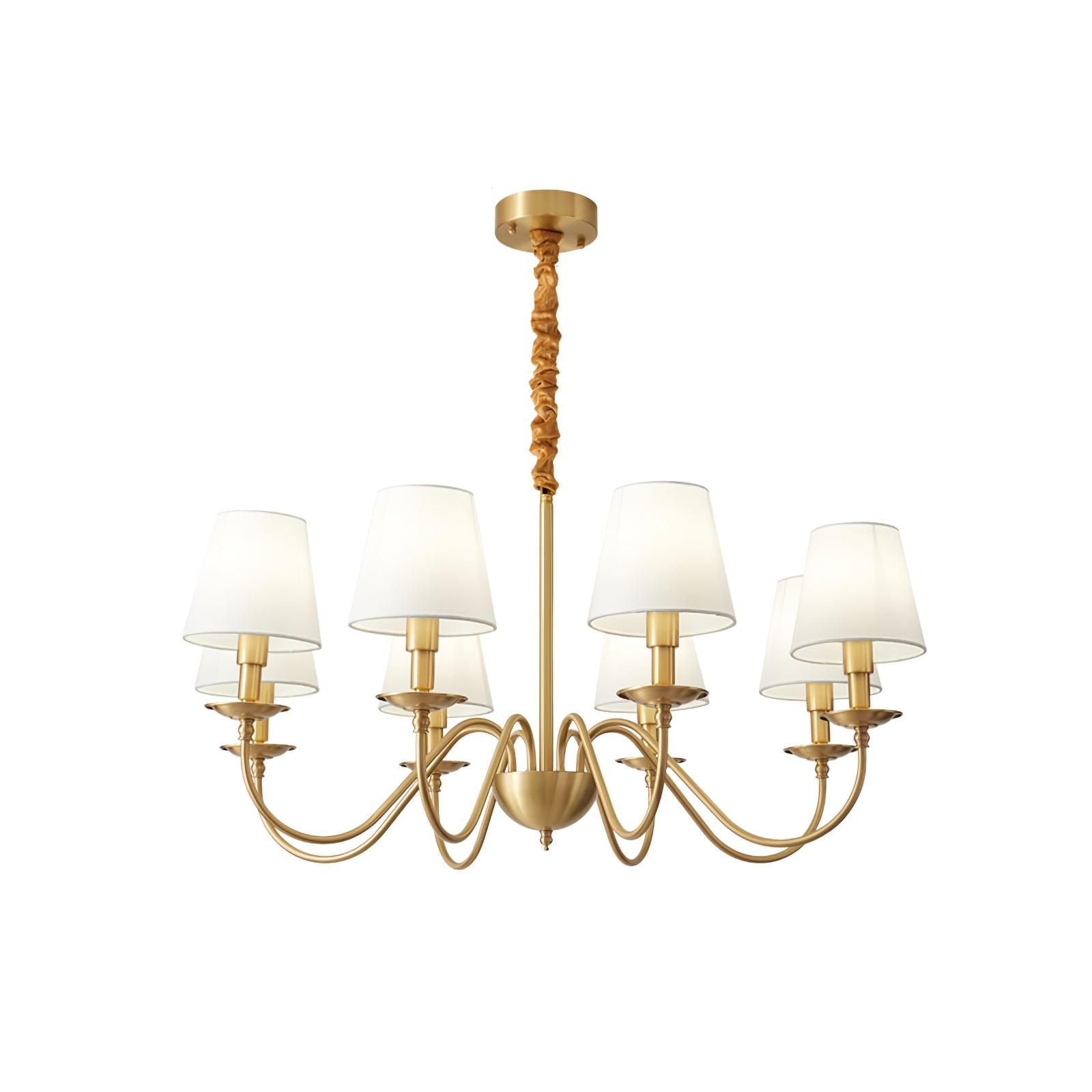 Modern Tapered Fabric Brass Chandelier Minimalist Hanging Ceiling Light for Dining Room
