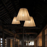Modern Tapered Fabric Pendant Light Beige Textile Cone Hanging Ceiling Lamp