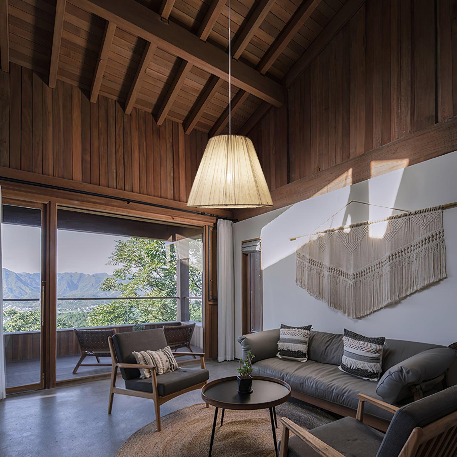 Modern Tapered Fabric Pendant Light Beige Textile Cone Hanging Ceiling Lamp
